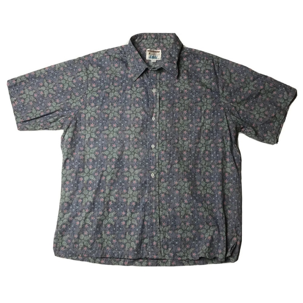 Kahala Aloha Hawaiian Pineapple Palm Trees Button Short Sleeve Shirt XL